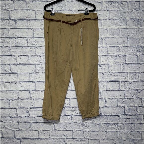 Nwt Calvin Klein khaki chino Capri cropped pants belted - Picture 1 of 11